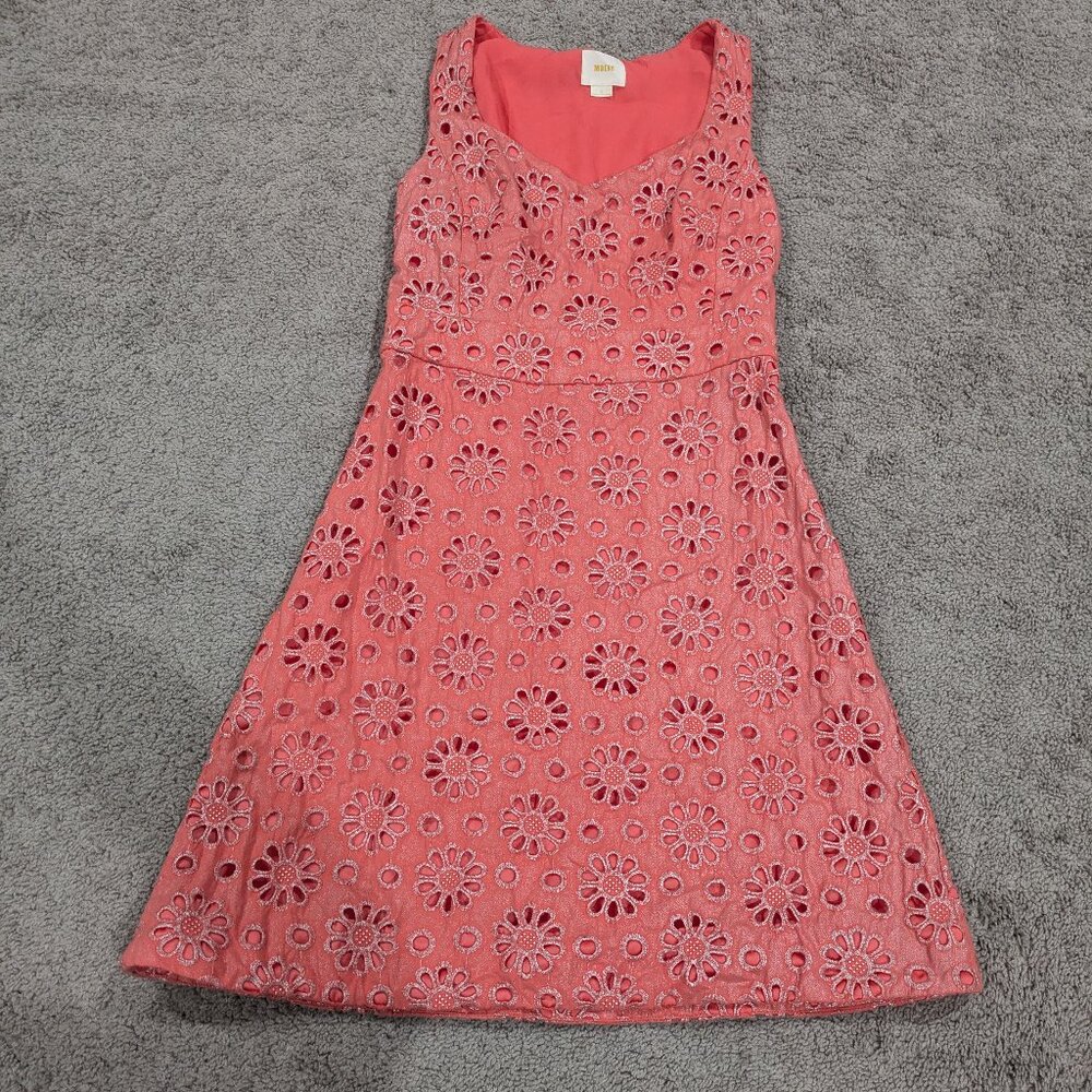 Maeve Anthropologie Coral Pink Eyelet Dress 6‎